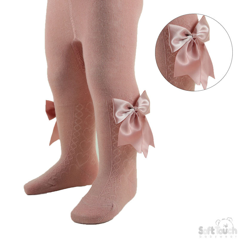 Tights W/Long Bow - Heart - Rose Gold - (NB-24 Months) - T122-RO