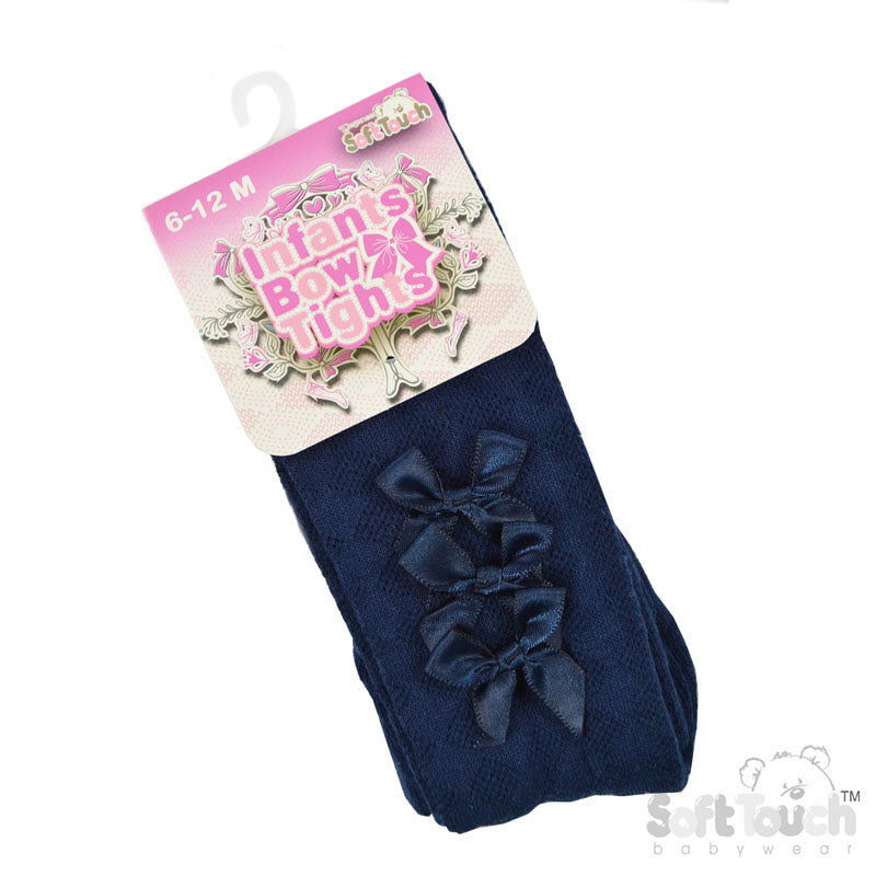 NAVY DIAMOND JAQUARD TIGHTS W/3 BOWS (NB-24 MONTHS) T124-N