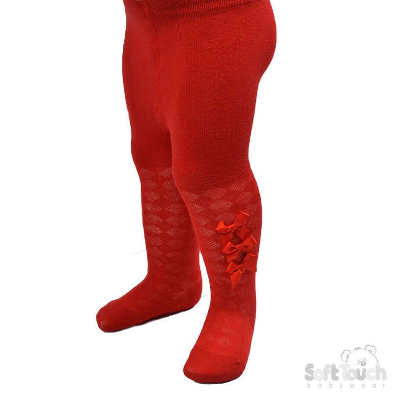 RED DIAMOND JAQUARD TIGHTS W/ 3 SMALL BOW (NB-24 MONTHS) T124-R