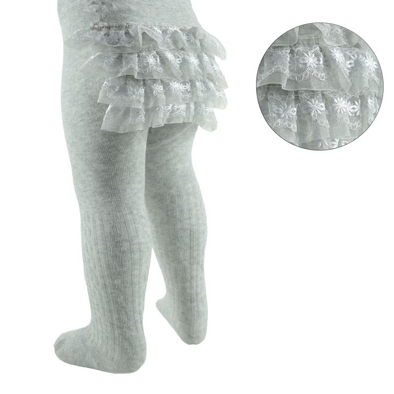 GREY RIBBED TIGHTS W/FRILL (NB-18 Months) T126-G - Kidswholesale.co.uk
