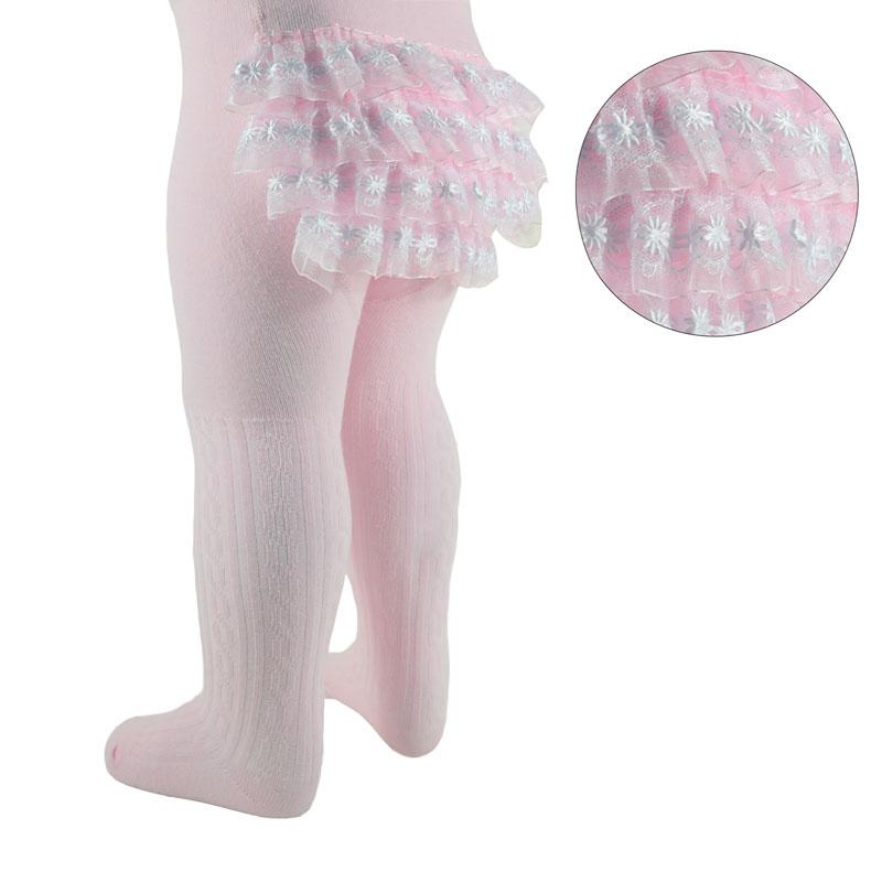 PINK RIBBED TIGHTS W/FRILL (NB-18 Months) T126-P - Kidswholesale.co.uk