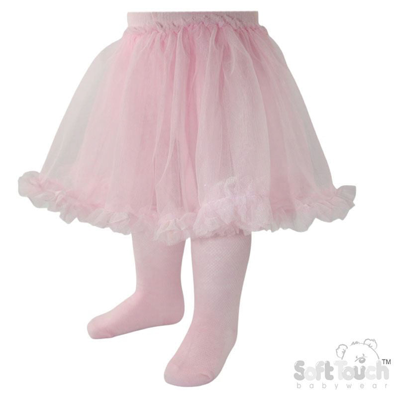Pink Floral Tights w/Matching Organza Tutu Skirt  (NB-24m) (PK12) T130-P