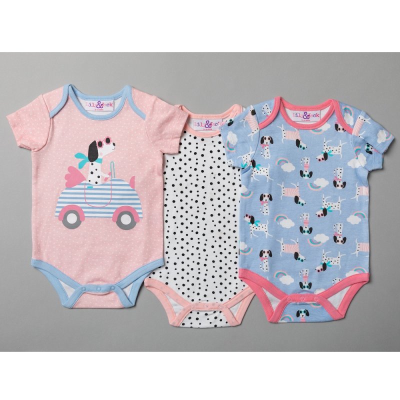 Girlss 3pk Bodysuits - Dogs(0-12m) T20164