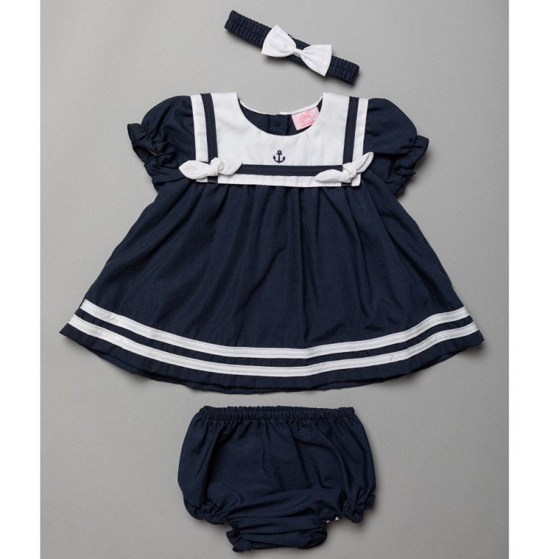 Baby Girls Sailor Dress, Pant & Headband Set (6-24 Months)-T20227B