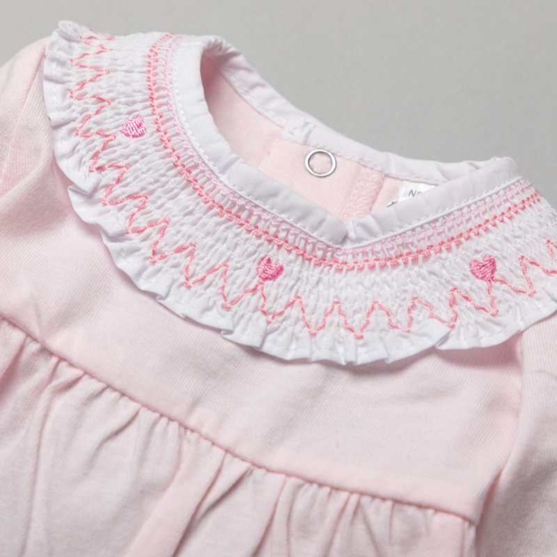 Baby Girls Smocked Cotton All In One On A Satin Padded Hanger (0-12 Months)-T20307