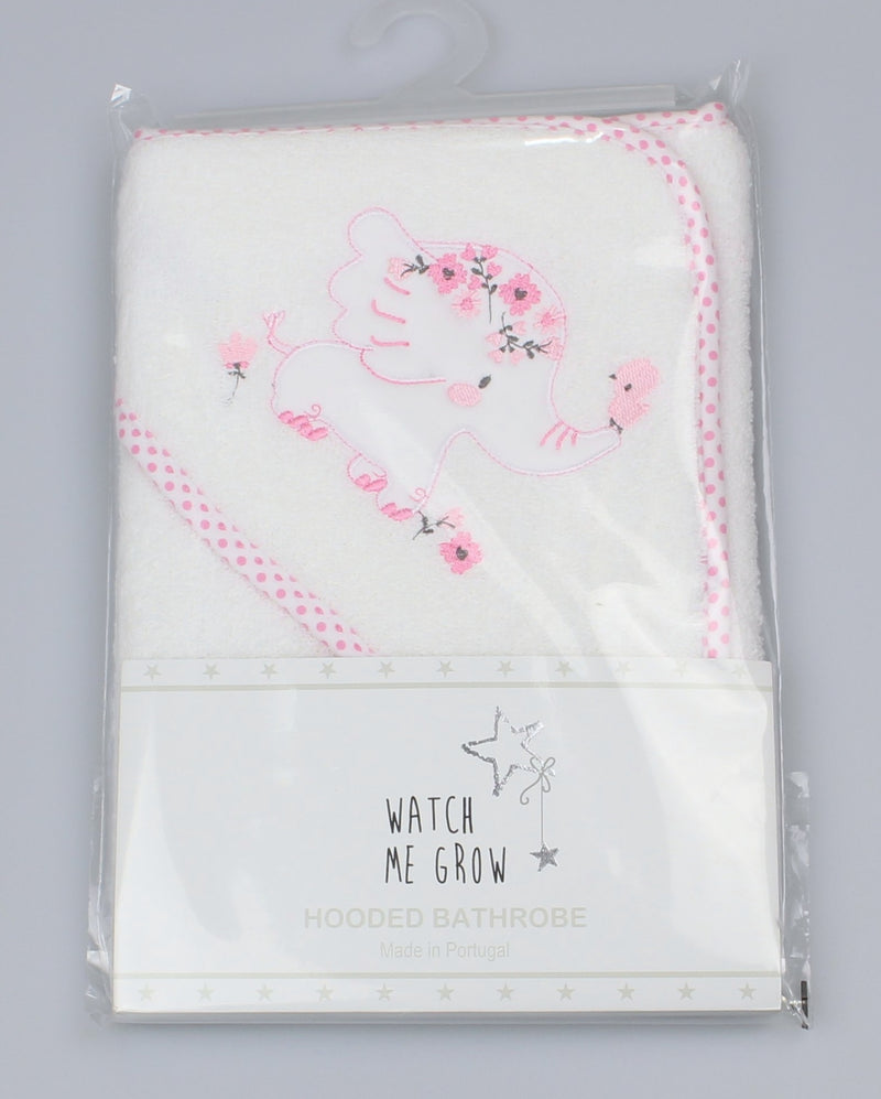 BABY HOODED TOWEL/ROBE - White/Pink Elephant (WF1664)