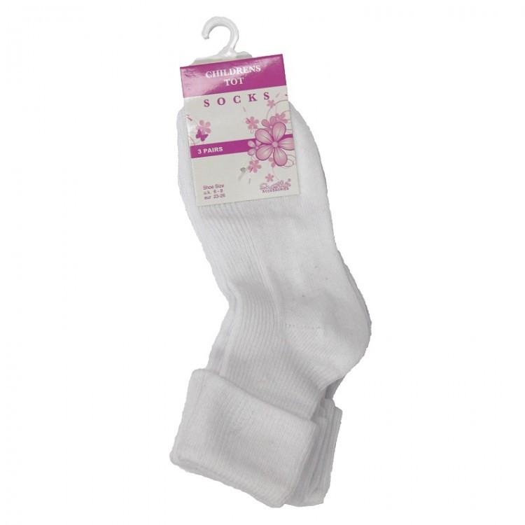 3 Pack Girls Cotton Turn Up Socks-Cottonique - Kidswholesale.co.uk
