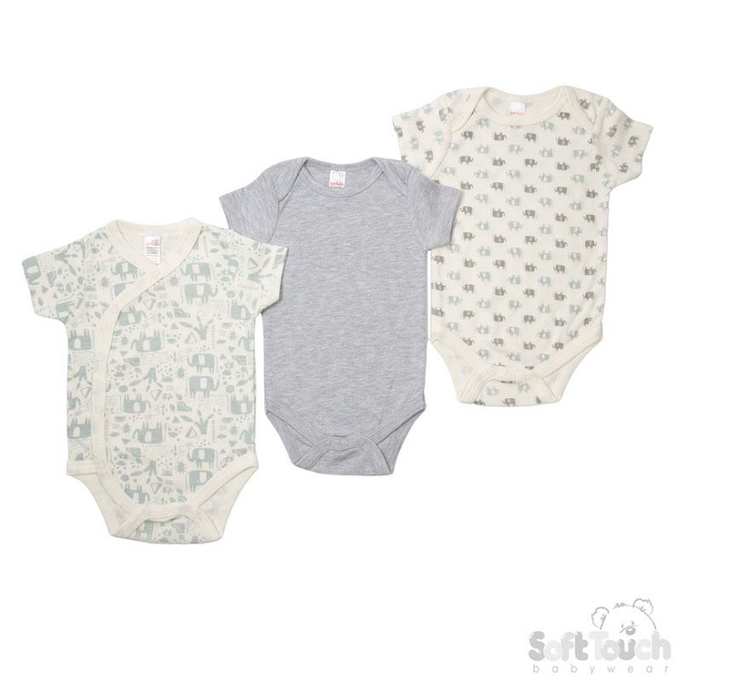 3 Assorted Bodysuits : CC05-BS-0-3m (Elephant)