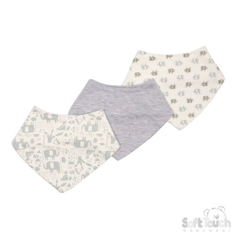 3 Assorted Bandana Bibs : CC05-B (Elephant)