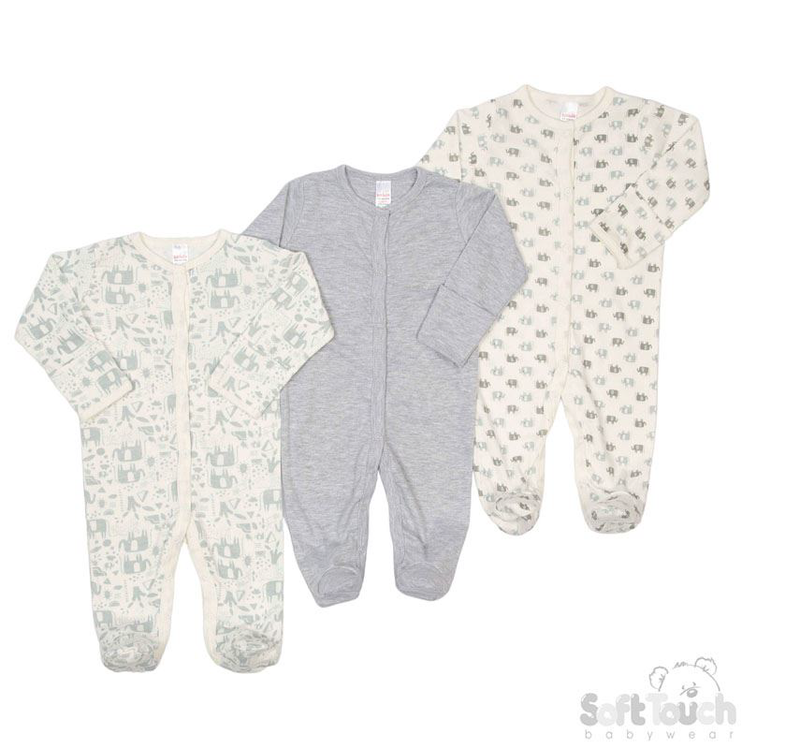 3 Assorted Sleepsuits : CC05-SS-0-3m (Elephant)