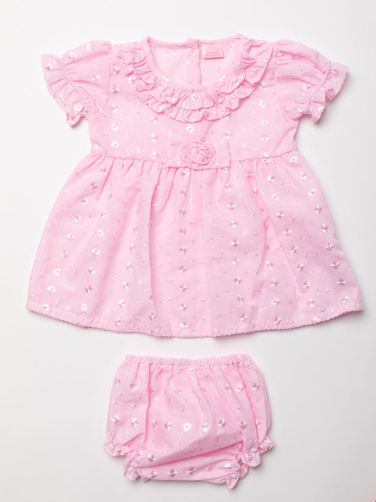 Broderie Anglais Dress Set - Pink/White (6-24Months) (PK6) W22471B
