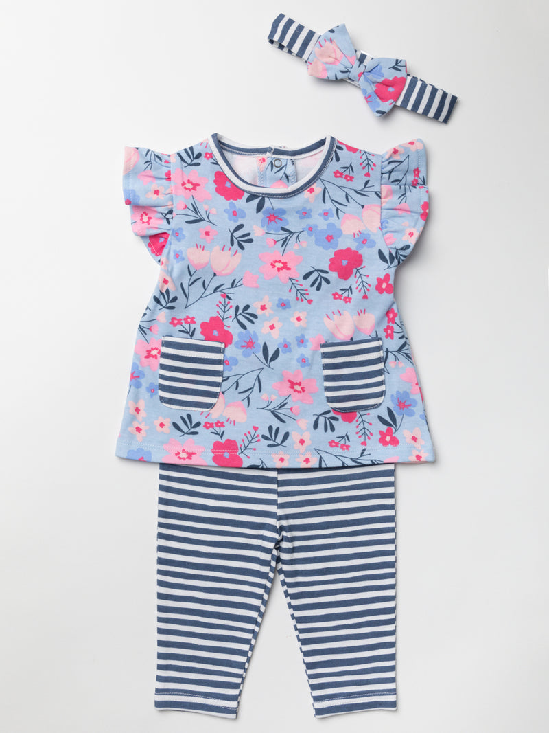 Baby Girls Legging Set - Blue Floral (3-24 Months) (PK4) W22576