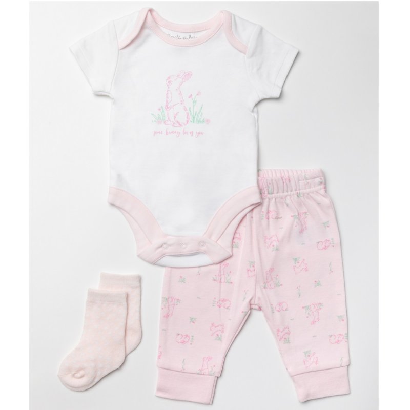 3Pc Baby Girls Bunny Bodysuit, Jog Pant & Sock Outfit (0-12 Months) (PK6) W23391