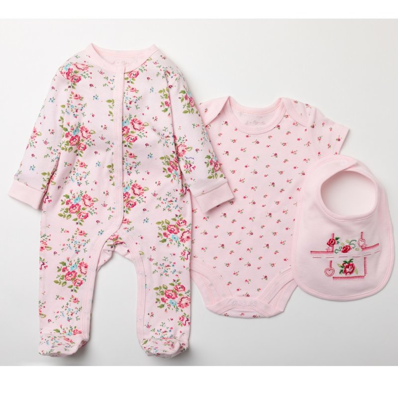 Baby Girls 3pc All in One Set - Pink/Floral (PK4) (NB-6m) W23923