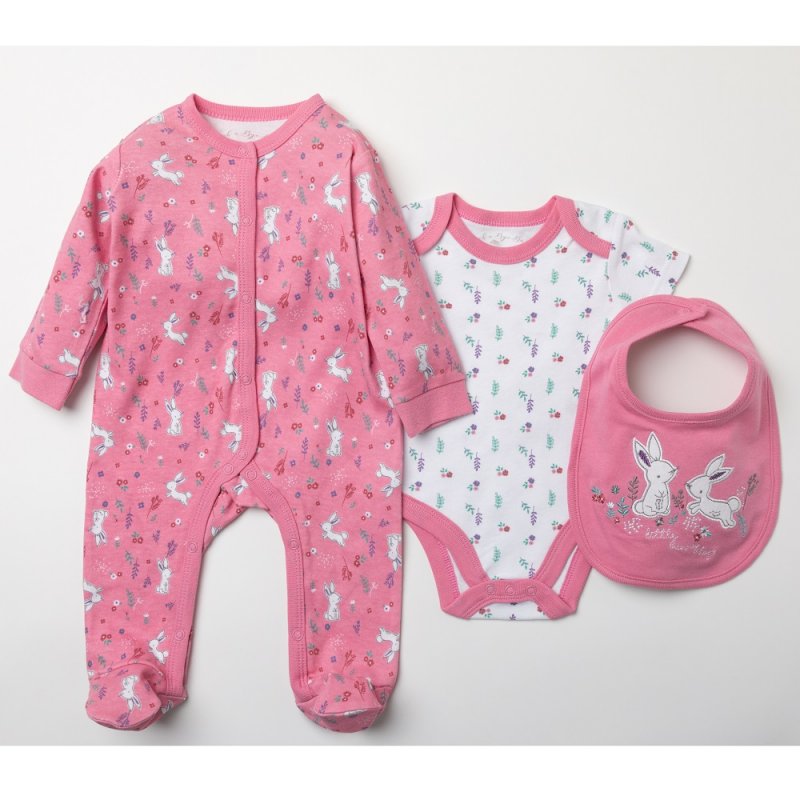 Baby Girls 3pc All in One Set - Bunny (PK4) (NB-6m) W23925