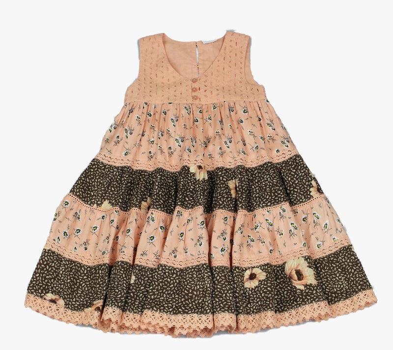 Fashion Dress Peach Floral Tiers (3-8 Years)-J6686