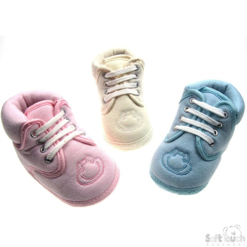 KNITTED SHOES W/HIPPO EMB: B100 - Kidswholesale.co.uk