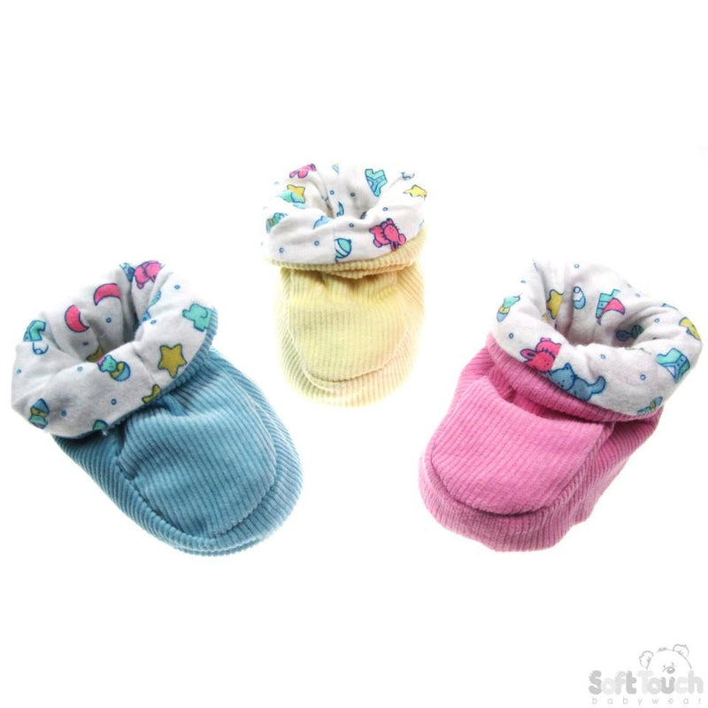 Corduroy Booties W/Printed Brushed Cotton Lining: B10 - Kidswholesale.co.uk