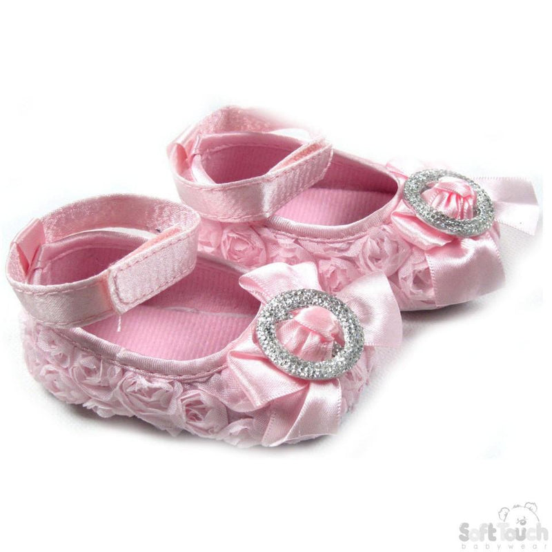 Plain Rose Shoes W/Satin Ankle Strap (B1212) - Kidswholesale.co.uk