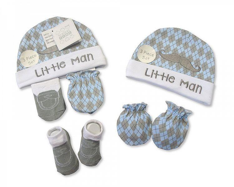 Baby Hat, Socks and Mitten Set - Little Man - Kidswholesale.co.uk