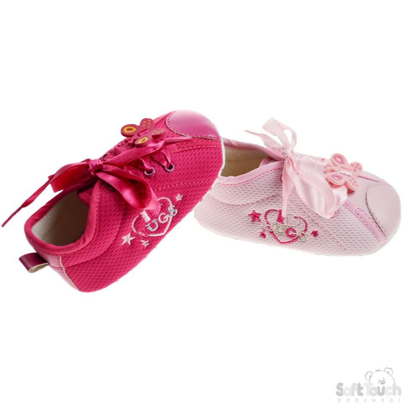 Girls Cotton Shoes W/Emb & Ribbon Laces: B1227 - Kidswholesale.co.uk