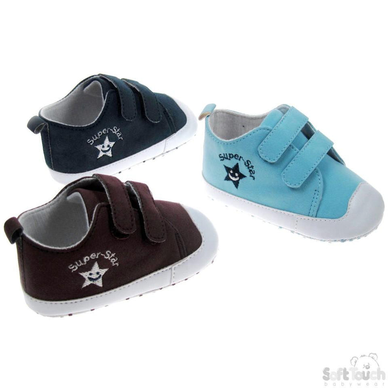 Boys Suede Shoes W/Super Star Emb 0-12 Month (B1301) - Kidswholesale.co.uk