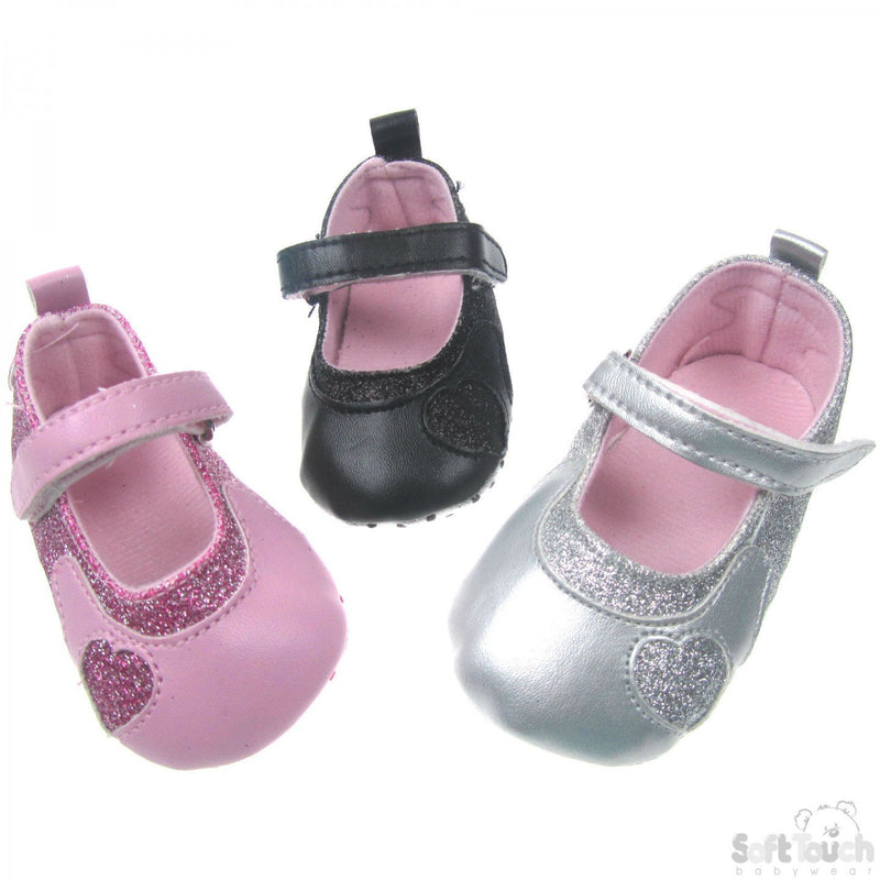 Girls PU Shoes W/Glitter Heart (B1513) - Kidswholesale.co.uk