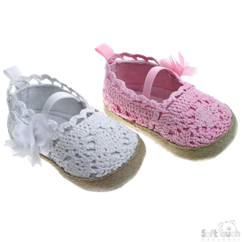 Crochet Knitted Shoes W/Plain Elastic Strap & Flower: B2160 - Kidswholesale.co.uk