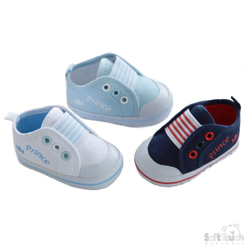 Cotton Twill Trainer Shoes W/2-Coloured Eyelets & Prince Printing On Side: B2164 - Kidswholesale.co.uk