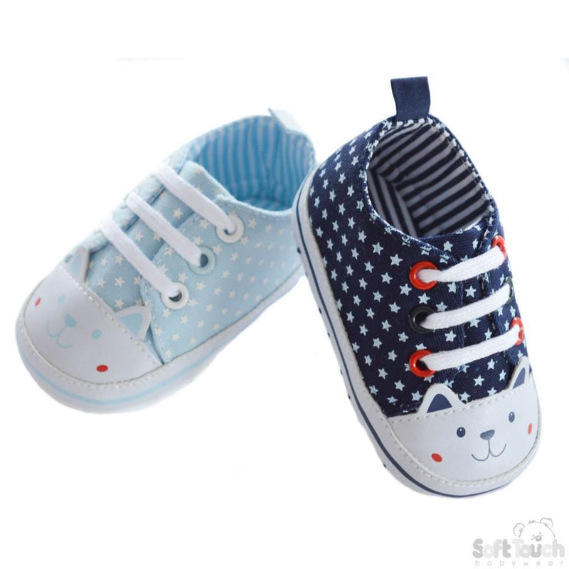 Star Print Cotton Twill Shoes W/face (B2192) NB-12 Months - Kidswholesale.co.uk