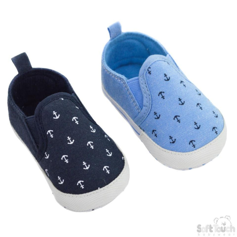 Boys Printed Slip On Shoes - Anchor - 0-12M - B2252 - Kidswholesale.co.uk