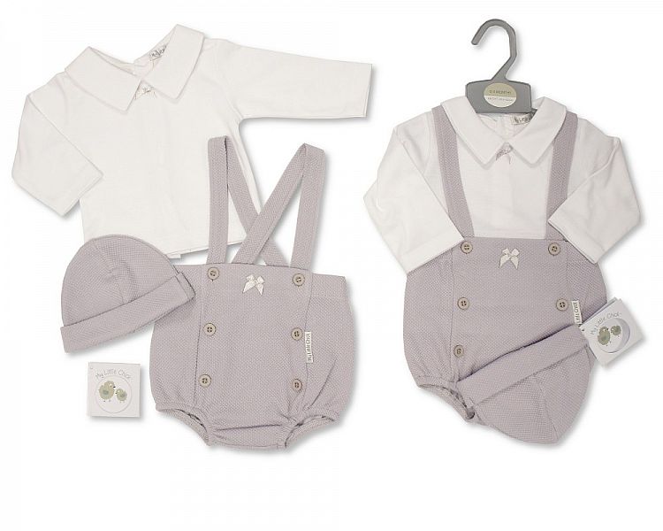 Baby 2 pcs Short Dungaree Set with Bow and Hat-Bis-2020-2446