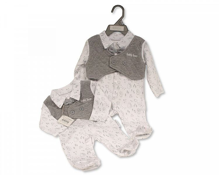 Baby Boys All in One with Faux Jacket and Bow Tie - Baby Bear (NB-6 Months) (PK6) Bis-2020-2453