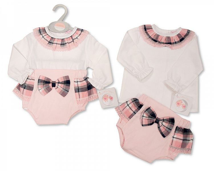 Baby Girls Tartan 2 pcs Set with Lace and Bows-Bis-2020-2463