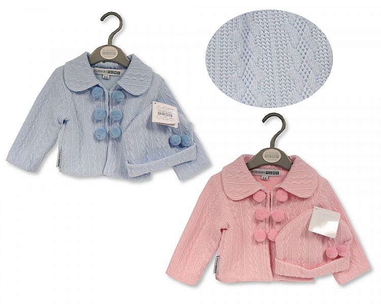 Baby Snow/Pram Jacket with Pompoms and Hat - Pink or Sky (PK6) (0-9m) BIS-2020-2477