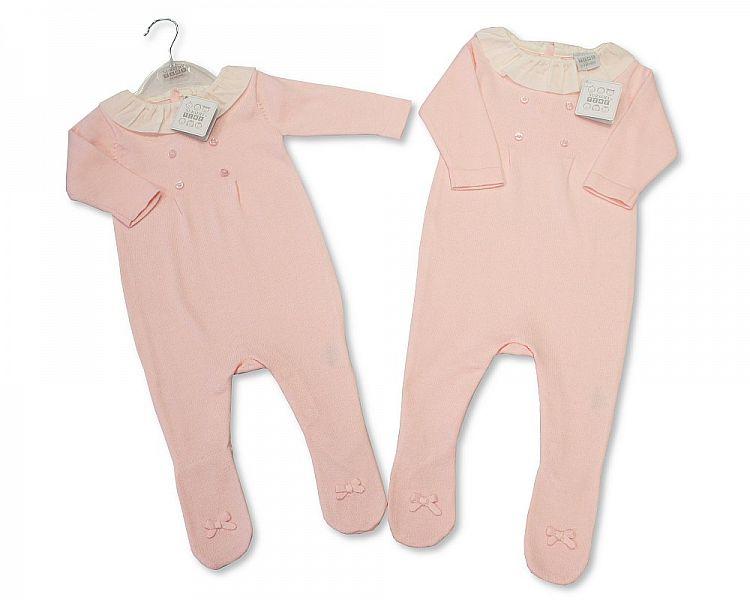 Baby Girls Knitted Cotton Romper with Feet - 1901 - Kidswholesale.co.uk