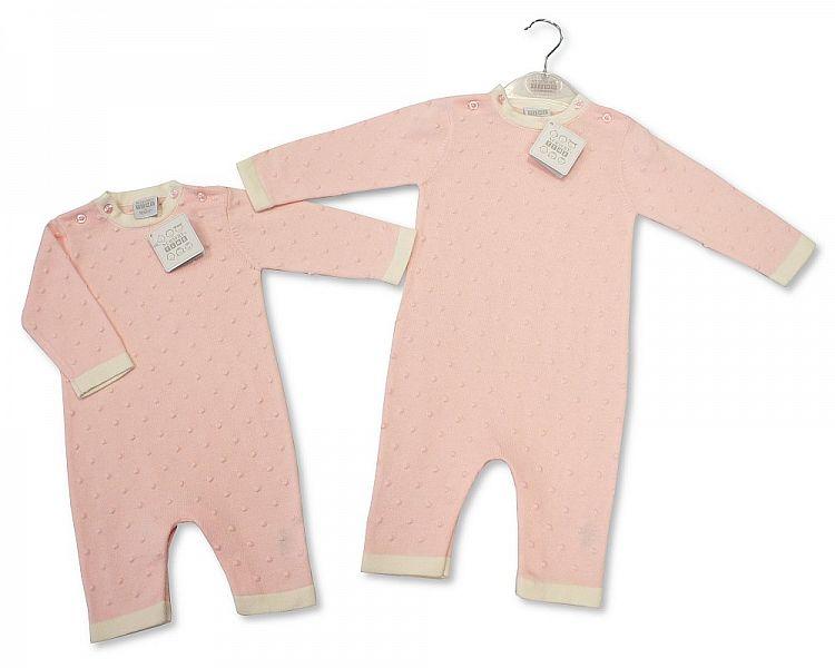 Baby Girls Knitted Bubble Cotton Romper - NB-6M - (BIS-2027-1904) - Kidswholesale.co.uk