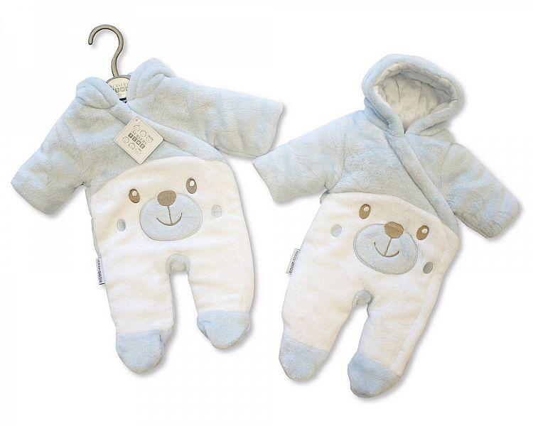 Baby Padded Snowsuit - Teddy - Sky - NB/6M - (BIS-2028-2108S) - Kidswholesale.co.uk