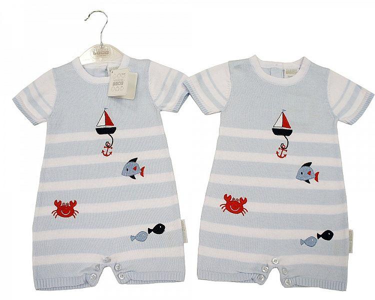 Baby Boys Knitted Cotton Romper - Sailor - NB/6M - (BIS-2097-1843) - Kidswholesale.co.uk