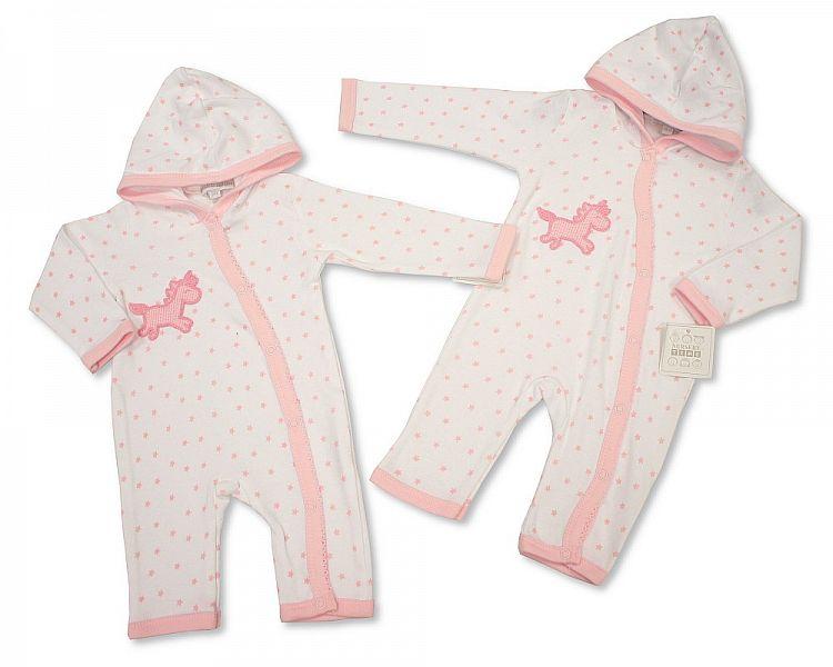 Baby Girls Hooded All in One with Crochet Embroidery - NB-3 - (BIS-2098-2029) - Kidswholesale.co.uk