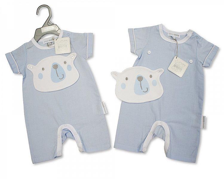 Baby Boys Cotton Romper - Bear - NB-6 - (Bis-2098-2036) - Kidswholesale.co.uk