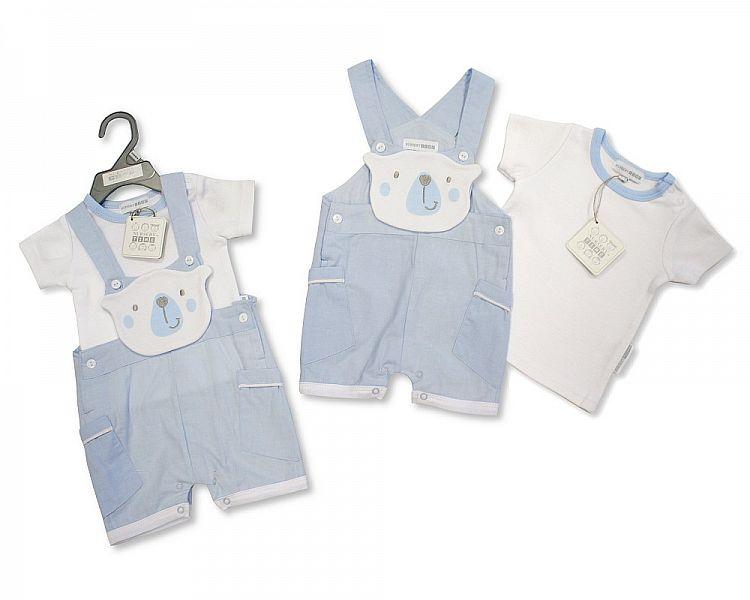 Baby Boys Cotton 2 Pieces Dungaree Set - Bear - NB-6 - (BIS-2098-2039) - Kidswholesale.co.uk