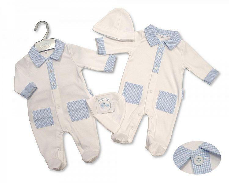 Baby Boys Gingham All in One with Pockets and Hat - 2218 - Kidswholesale.co.uk