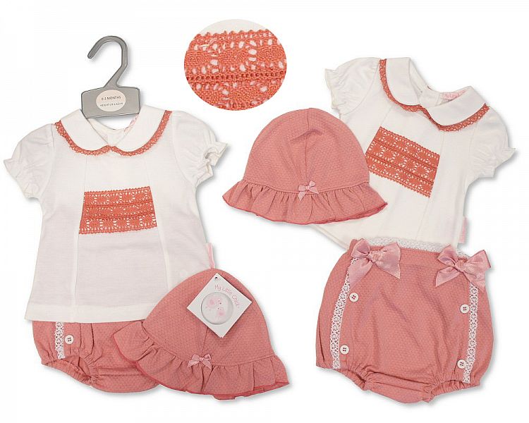 Baby Girls 2 Pieces Set with Lace and Hat-2100-2368