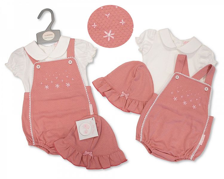 Baby Girls 2 Pieces Dungaree Set with Hat-2100-2369