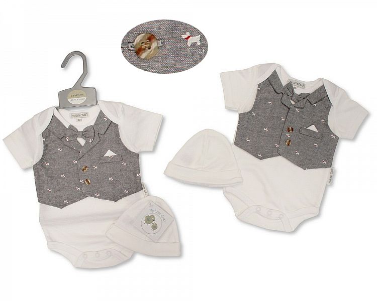 Baby Boys Bodyvest with Faux Waistcoat and Hat - Dog-2100-2387