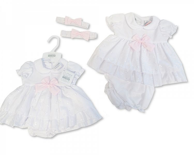 Baby Dress with Bow and Embroidery (0-6 Months) (PK6) Bis-2120-6005