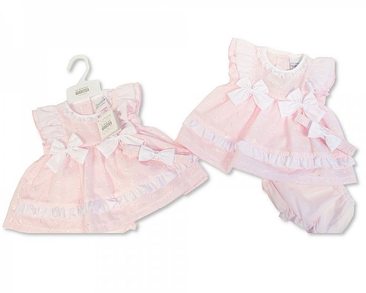 Baby Dress with Bows, Lace and Embroidery (0-6 Months) (PK6) Bis-2120-6009