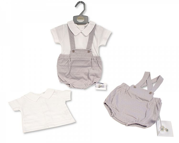 Baby Boys Short Dungaree 2 pcs Set - Grey (NB-6 Months) (PK6) Bis-2120-6023