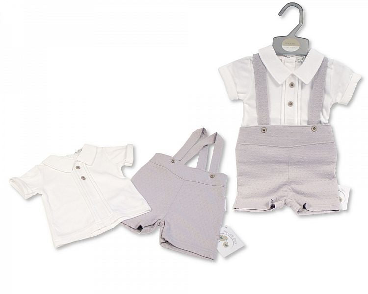 Baby Boys Short Dungaree 2 Pieces Set - Grey (NB-6 Months) (PK6) Bis-2120-6025